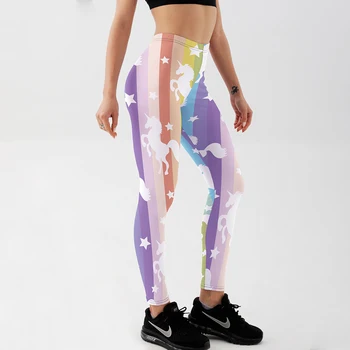 Qickitout Ženske Dokolenke za Fitnes Push UP Sexy Digital Print Mavrica Proge Samorog Star Galaxy Feamle Vaja Legging
