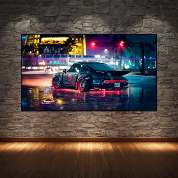 Neon 911 Sport Avto Plakat Platno, slike in Plakati, Tiskanje Wall Art Slike Za Dnevni Sobi Doma Dekor brez okvirjev