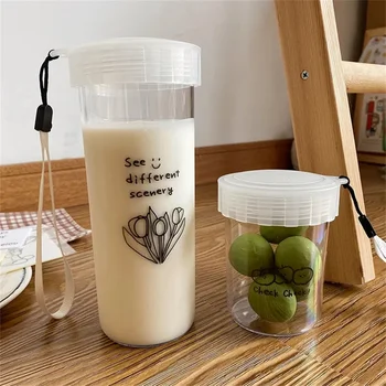 Kawaii korejski Plastenka Vode Za Ledeno Kavo, Sok, Mleko Srčkan Motnega Večkratno uporabo Bubble Tea Skodelice S Pokrovom Prenosni BPA Free