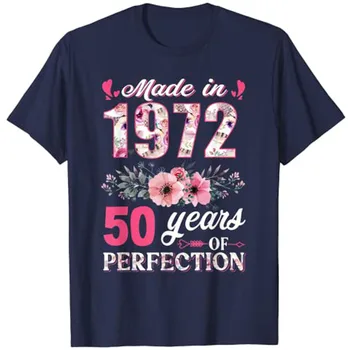 Narejen Leta 1972 Cvetlični 50 let Star 50. Rojstni dan, Darila za Ženske T-Shirt Graphic Tee materinski Dan Darilo