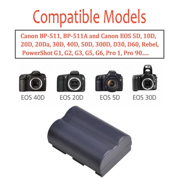 BP-511A BP-511 BP 511 BP 511A BP511 BP511A Baterija + LED USB Dvojni Polnilnik za Canon EOS 40D 300D 5D 20 D 30 D 50D 10D D60 G6