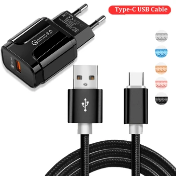 EU Plug QC 3.0 Hitro Adapter za Polnilnik USB Tip-C Kabel Za Xiaomi Mi 8 9 10 Lite A3 Redmi Google Pixel 2 3 3a 4 XL Potovalni Polnilnik