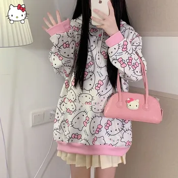 Sanrio Hello Kitty Novo Pomlad Oblačila Risanka Trend Kapičastih pulover Ženske, Moške Vrhovi Y2k Svoboden Puloverji Pari Design Sweatshirts