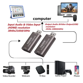 GRWIBEOU 4K Video Capture Card USB 3.0, HDMI Video Grabežljivac Zapis Polje za PS4 Igra DVD kamere Kamere za Snemanje Živo