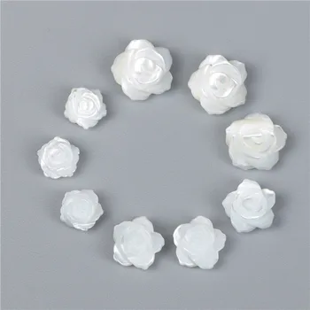 Naravni biserovina Dvojni Stranski White Rose Cvet Rahlo Povišano Kroglice DIY Nakit Dodatki, Da Bi Uho Stud Ogrlice