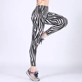 Ženska Sredi Vzpona Mleka Vlaken Gleženj Dolžino Gamaše Črno Bel Zebra Stripes Stretchy Nogavice Joga Vadbe Športne Svinčnik Hlače